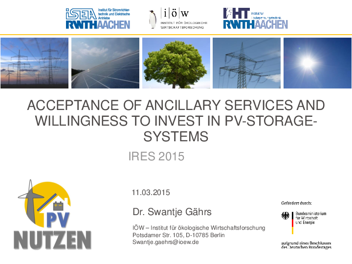 Acceptance of Ancillary Services and Willingness to Invest in PV-Storage-Systems