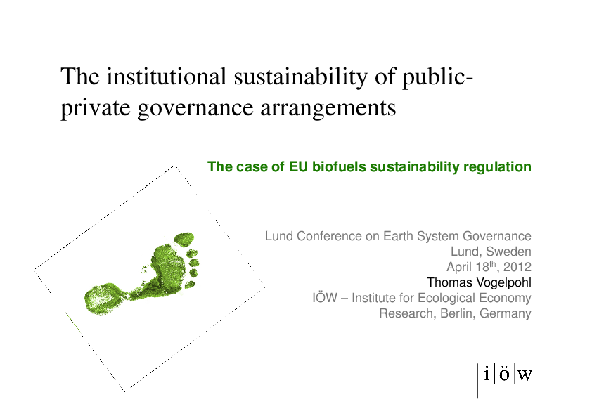 The Institutional Sustainability of Public-Private Governance Arrangements     