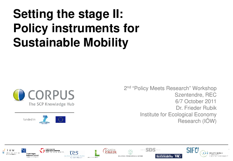 Setting the Stage II: Policy Instruments for Sustainable Mobility