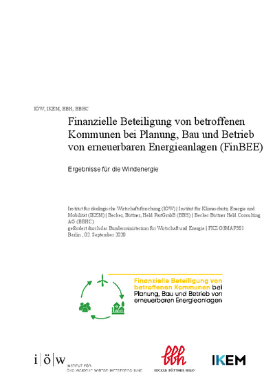 Finanzielle Beteiligung von betroffenen Kommunen bei Planung, Bau und Betrieb von erneuerbaren Energieanlagen (FinBEE)