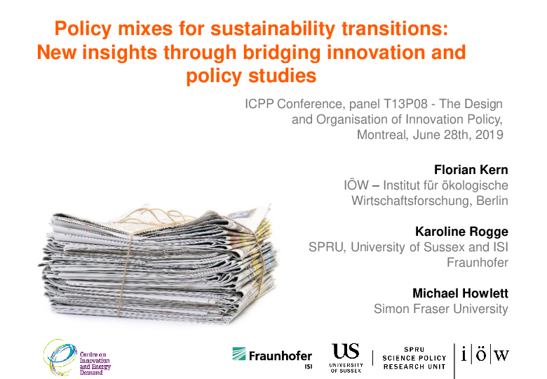 Policy mixes for sustainability transitions: New insights through bridging innovation and policy studies