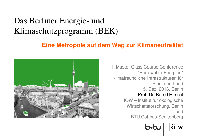 Das Berliner Energie- und Klimaschutzprogramm (BEK) | Eine Metropole auf dem Weg zur Klimaneutralität