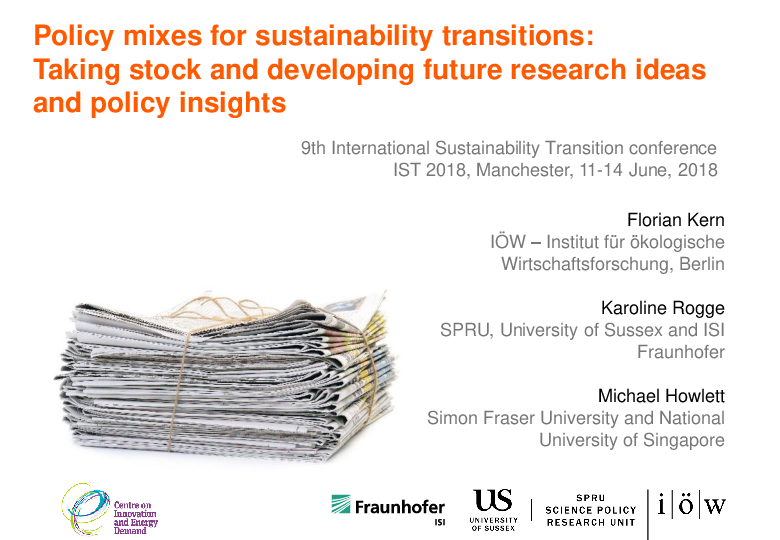 Policy Mixes for Sustainability Transitions: Taking Stock and Developing Future Research Ideas and Policy Insights