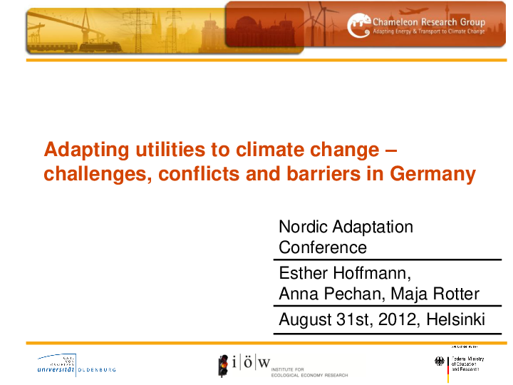 Adapting Utilities to Climate Change – Challenges, Conflicts and Barriers in Germany