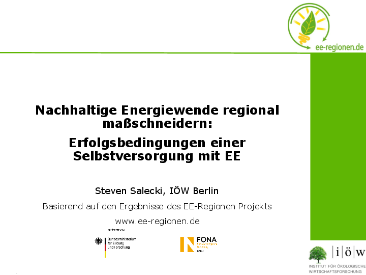 Nachhaltige Energiewende regional maßschneidern: Erfolgsbedingungen einer Selbstversorgung mit EE