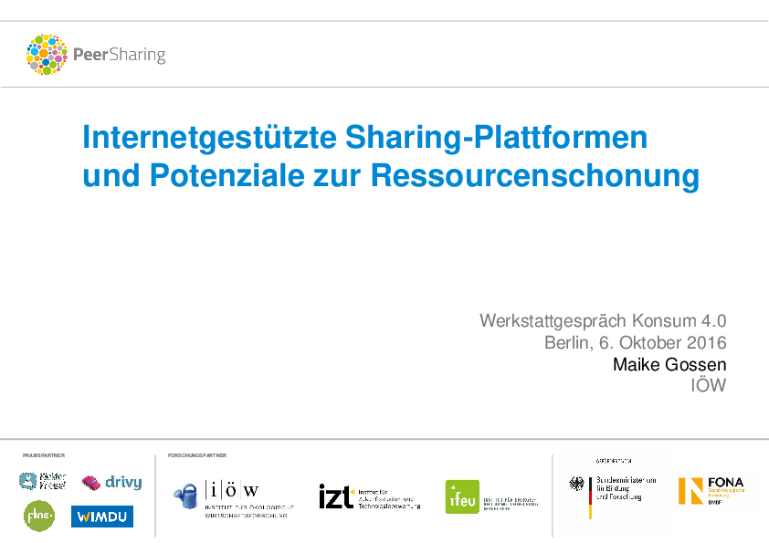 Internetgestützte Sharing-Plattformen und Potentiale zur Ressourcenschonung