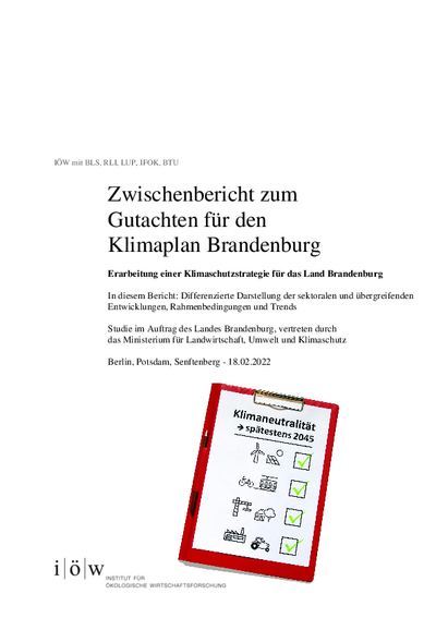 Zwischenbericht zum Gutachten für den Klimaplan Brandenburg