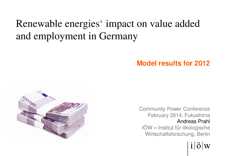 Effekte erneuerbarer Energien auf Wertschöpfung und Beschäftigung