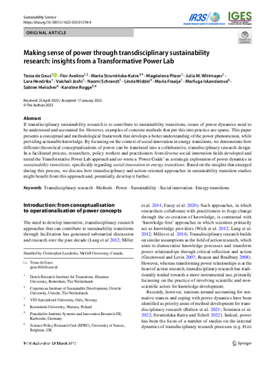 Making sense of power through transdisciplinary sustainability research