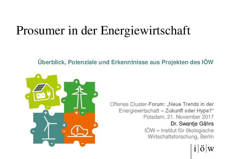 Prosumer in der Energiewirtschaft – Überblick, Potenziale und Erkenntnisse aus Projekten des IÖW