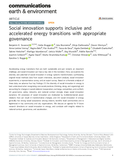 Social innovation supports inclusive and accelerated energy transitions with appropriate governance