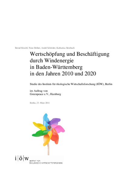 Wertschöpfung und Beschäftigung durch Windenergie in Baden-Württemberg in den Jahren 2010 und 2020