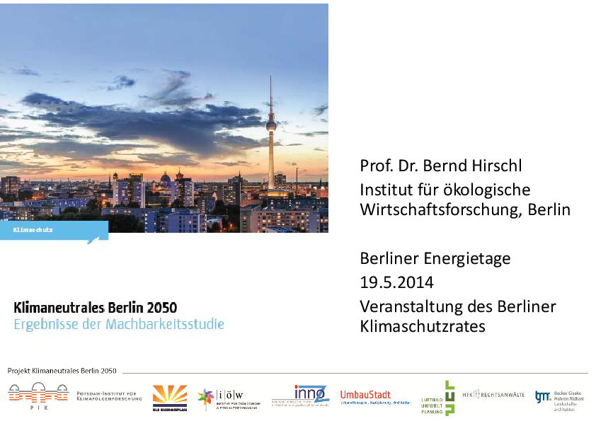Klimaneutrales Berlin 2050 – Ergebnisse der Machbarkeitsstudie
