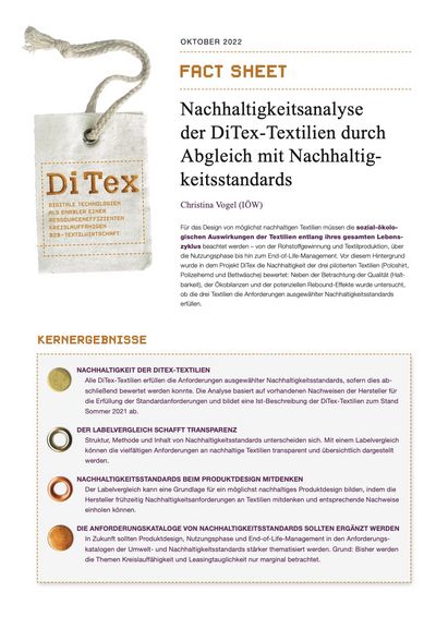 Fact Sheet - Nachhaltigkeitsanalyse der DiTex-Textilien durch Abgleich mit Nachhaltigkeitsstandards