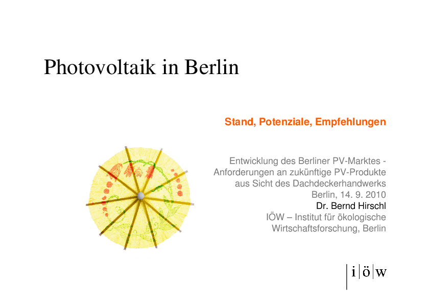 Photovoltaik in Berlin - Stand, Potenziale, Empfehlungen