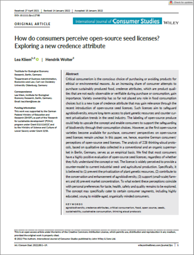How do consumers perceive open-source seed licenses? Exploring a new credence attribute