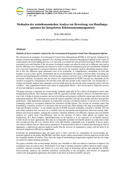 Methods of Socio-economic Analysis for the Assessment of Integrated Costal Zone Management Options