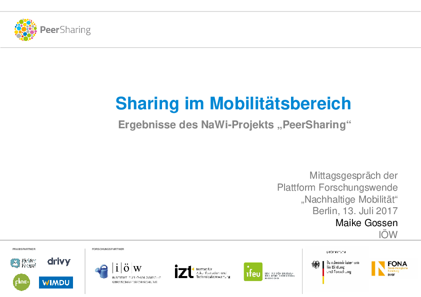 Sharing im Mobilitätsbereich. Ergebnisse des NaWi-Projekts „PeerSharing“