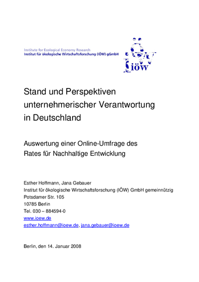 Stand und Perspektiven unternehmerischer Verantwortung in Deutschland.