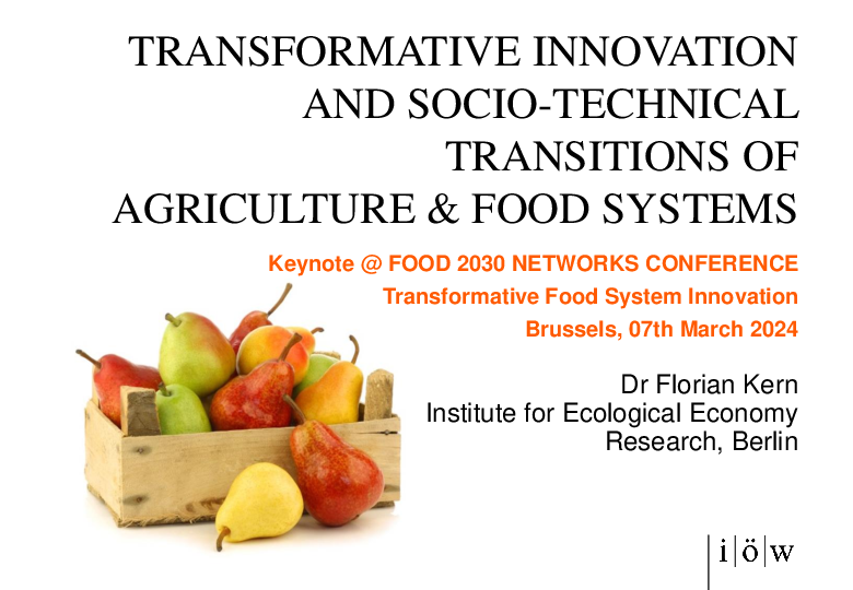 Transformative innovation and socio-technical transitions of agriculture & food systems