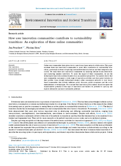 How user innovation communities contribute to sustainability transitions
