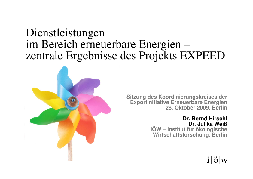 Dienstleistungen im Bereich erneuerbare Energien - zentrale Ergebnisse des Projekts EXPEED
