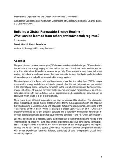 Building a Global Renewable Energy Regime