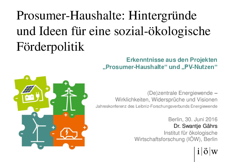 Prosumer-Households: Backgrounds and ideas for a social-ecological funding policy