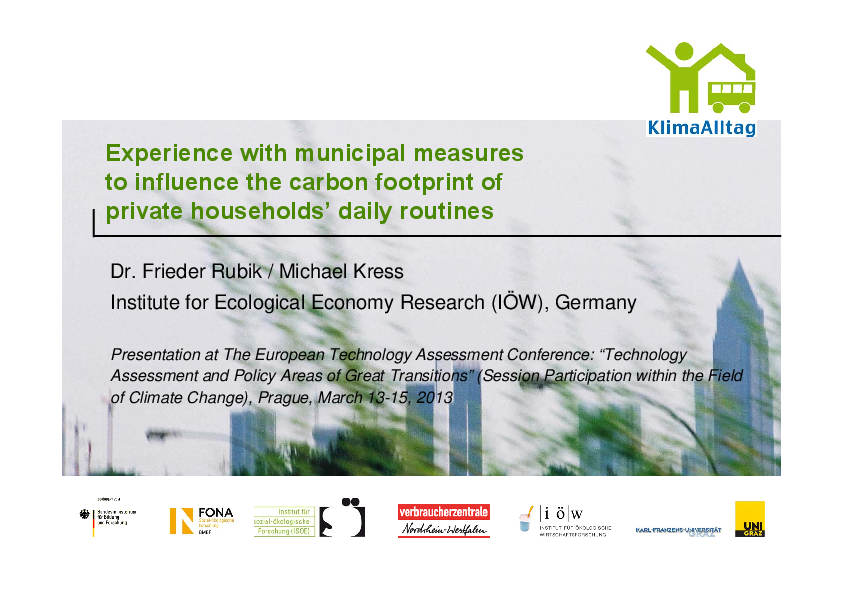 Experience with Municipal Measures to Influence the Carbon Footprint of Private Households’ Daily Routines