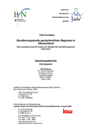 Sondierungsstudie gentechnikfreie Regionen in Deutschland