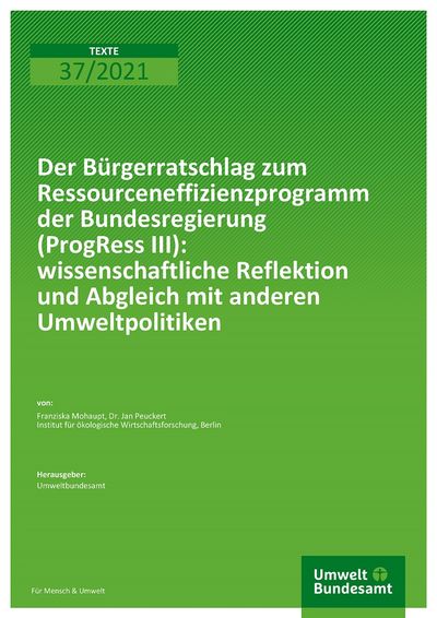 The Citizens' Consultation on the German Federal Government's Resource Efficiency Programme (ProgRess III): scientific reflection and comparison with other environmental policies