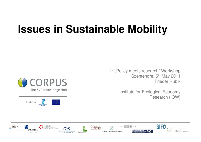 Issues in Sustainable Mobility
