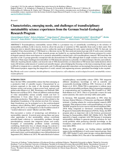Characteristics, Emerging Needs, and Challenges of Transdisciplinary Sustainability Science