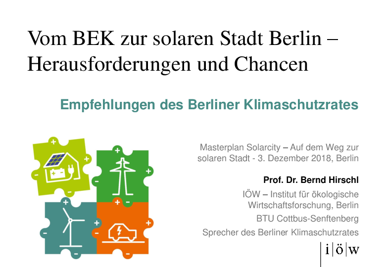 Vom Berliner Energie- und Klimaschutzprogramm zur solaren Stadt Berlin – Herausforderungen und Chancen. Empfehlungen des Berliner Klimaschutzrates