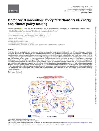Fit for social innovation? Policy reflections for EU energy and climate policy making