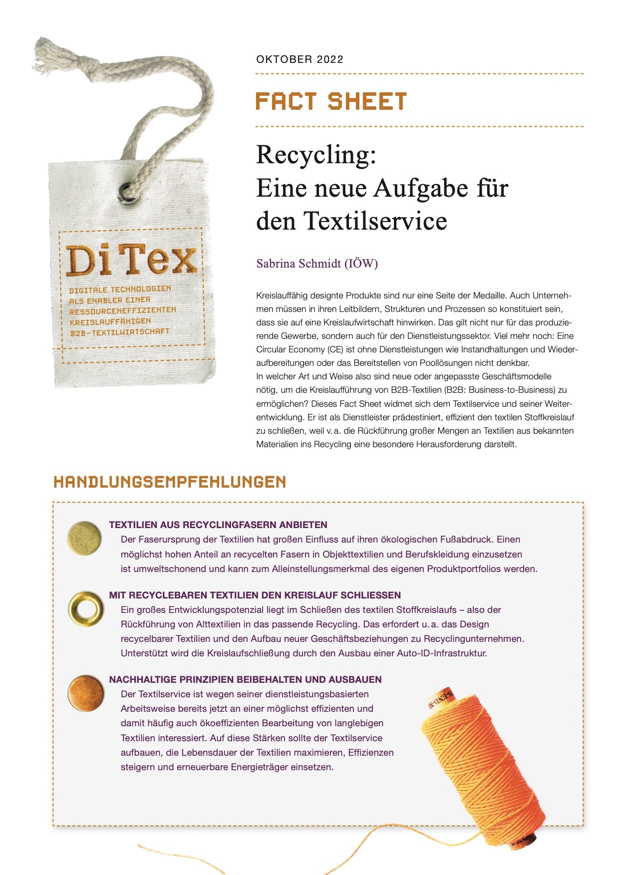 Fact Sheet – Recycling: Eine neue Aufgabe für den Textilservice