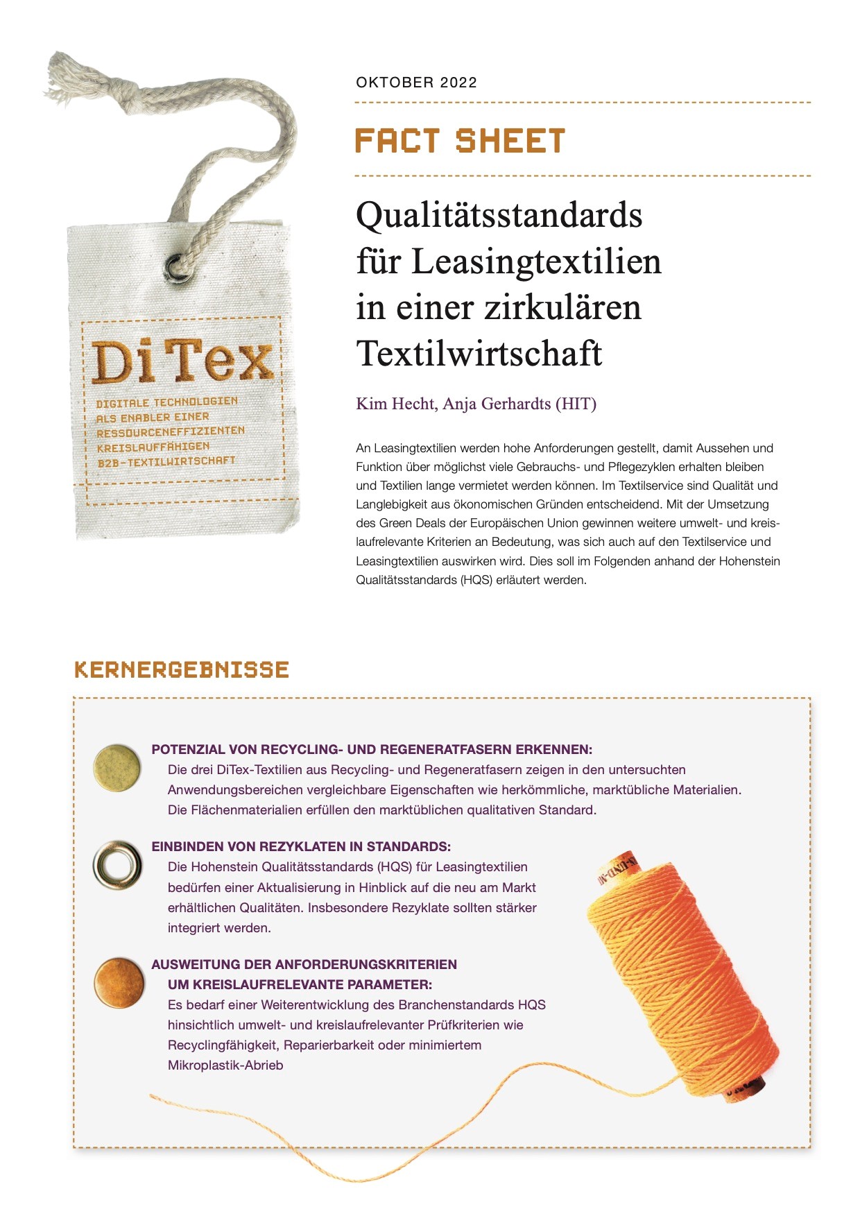 Fact Sheet – Qualitätsstandards für Leasingtextilien in einer zirkulären Textilwirtschaft
