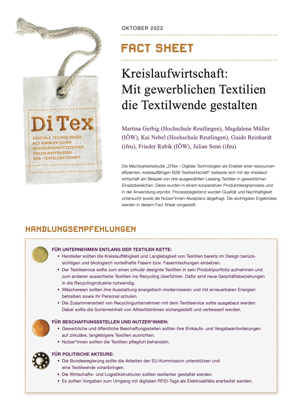 Fact Sheet – Kreislaufwirtschaft: Mit gewerblichen Textilien die Textilwende gestalten